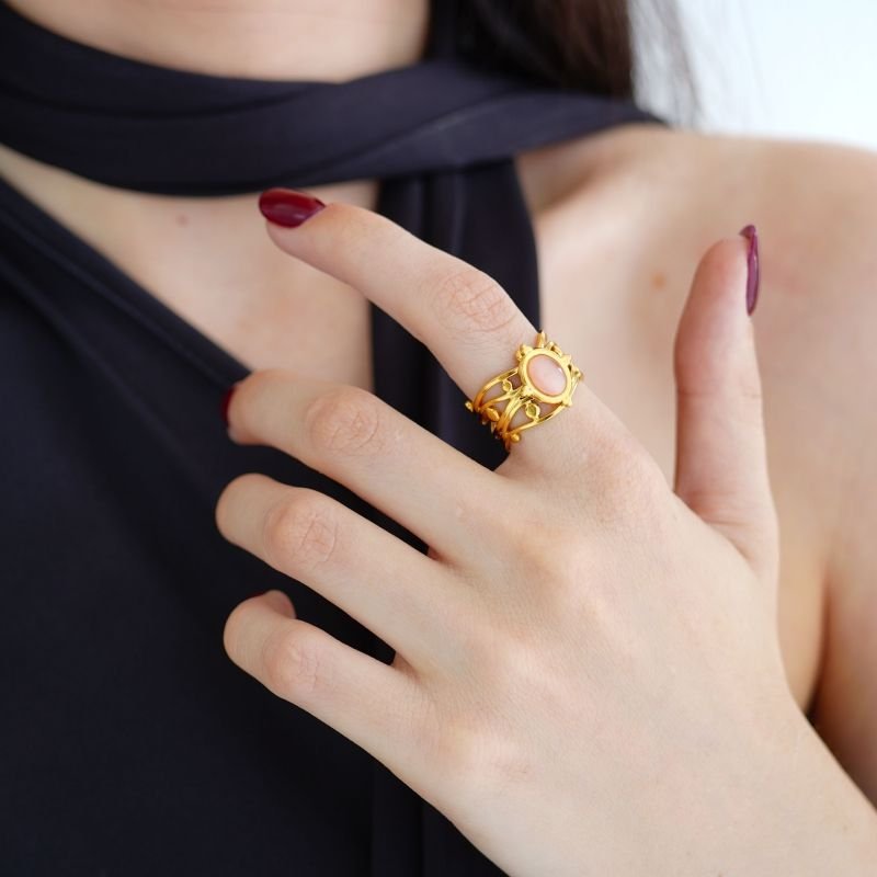 Anel Abstract Pink Levemente Regulável em Aço Inox