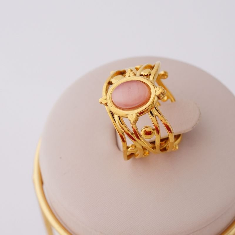 Anel Abstract Pink Levemente Regulável em Aço Inox