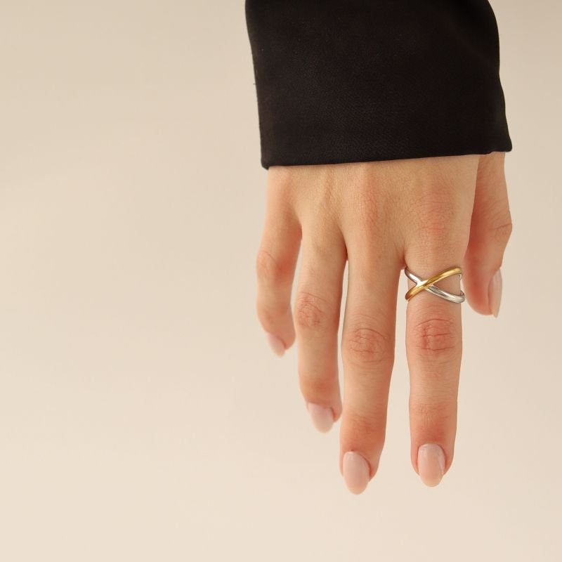 Anel Bicolor Minimalista Tamanho 16 em Aço Inox