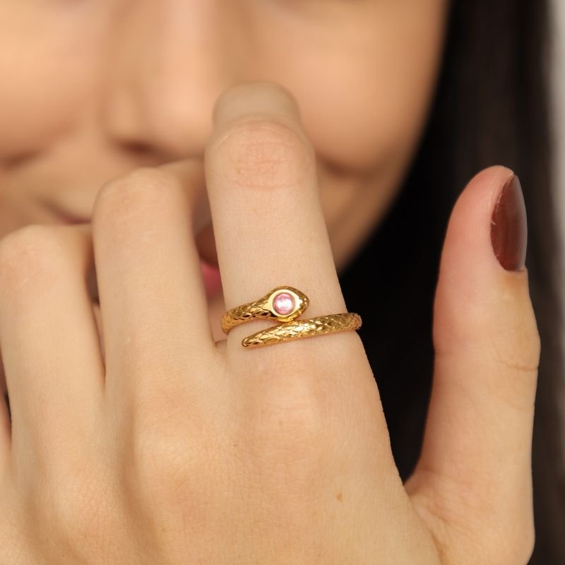 Anel Cobra com Pedrinha Regulável em Aço Inox