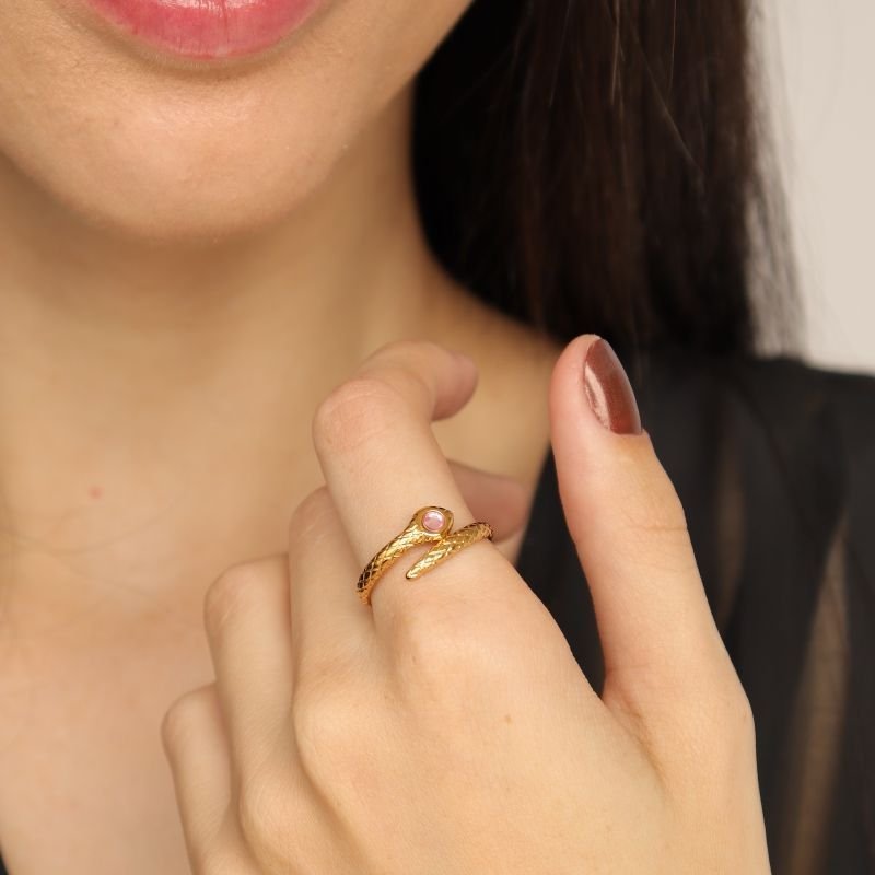 Anel Cobra com Pedrinha Regulável em Aço Inox