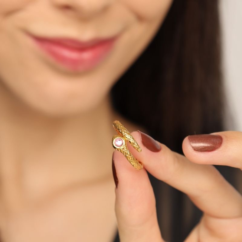 Anel Cobra com Pedrinha Regulável em Aço Inox