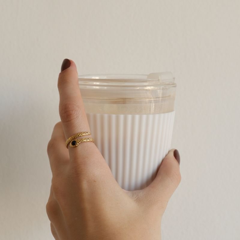 Anel Cobra com Pedrinha Regulável em Aço Inox