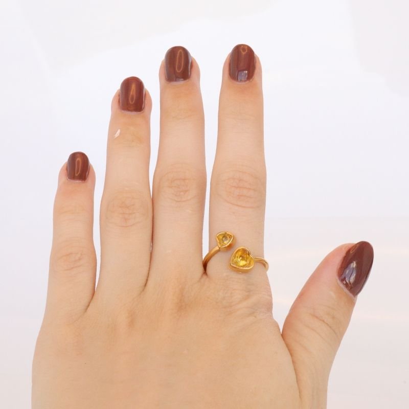 Anel Coração Amarelo em Aço Inox (Tamanho 17)