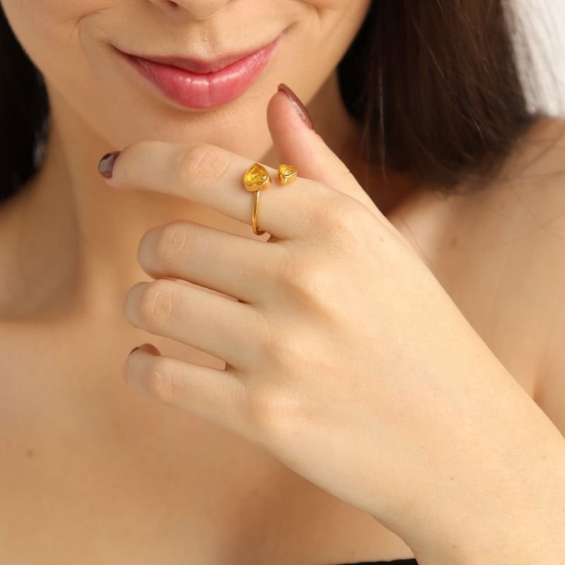 Anel Coração Amarelo em Aço Inox (Tamanho 17)