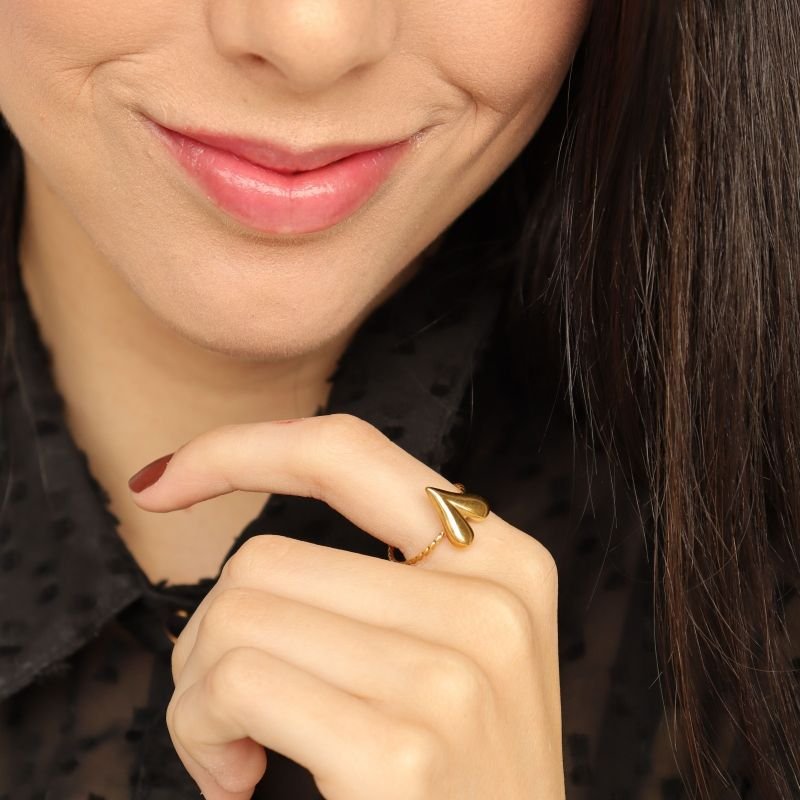 Anel Coração Levemente Regulável em Aço Inox