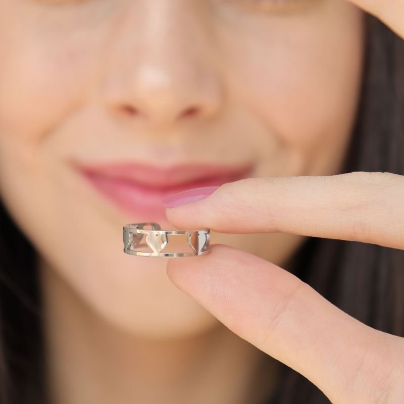 Anel Coração Levemente Regulável em Aço Inox