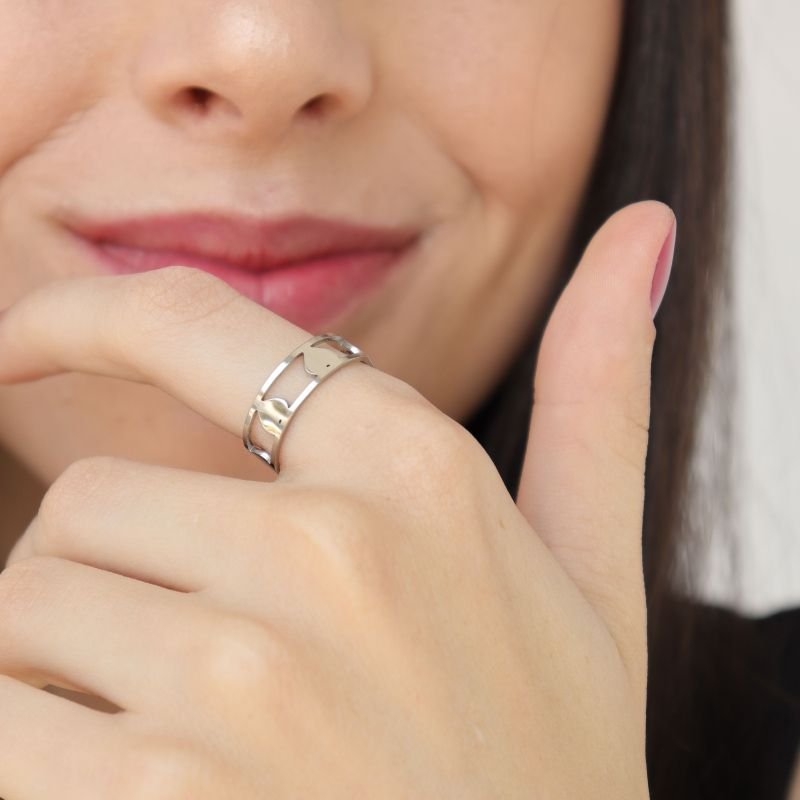 Anel Coração Levemente Regulável em Aço Inox