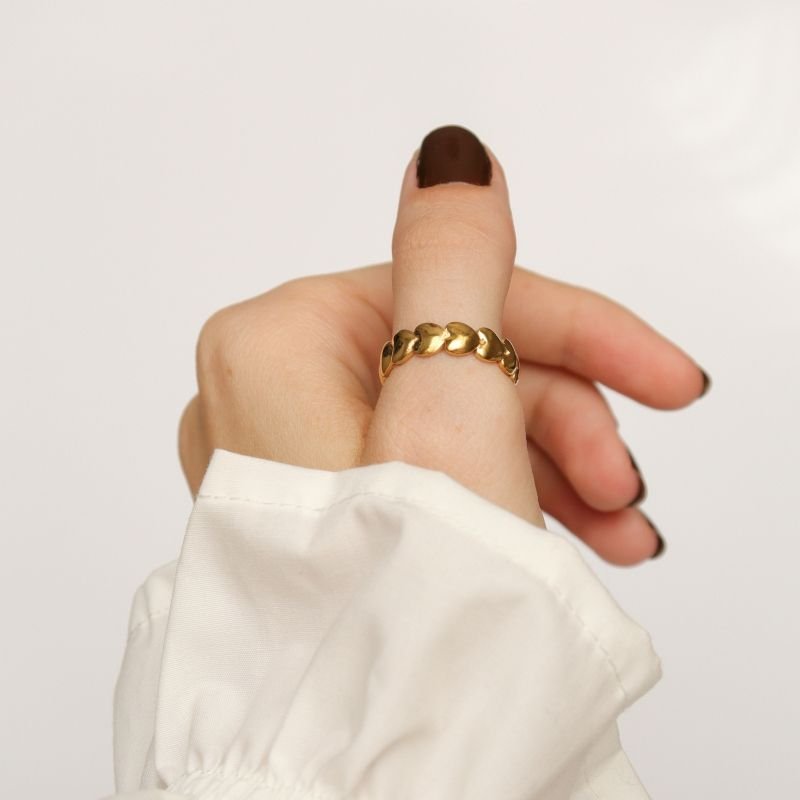 Anel Coração Levemente Regulável em Aço Inox