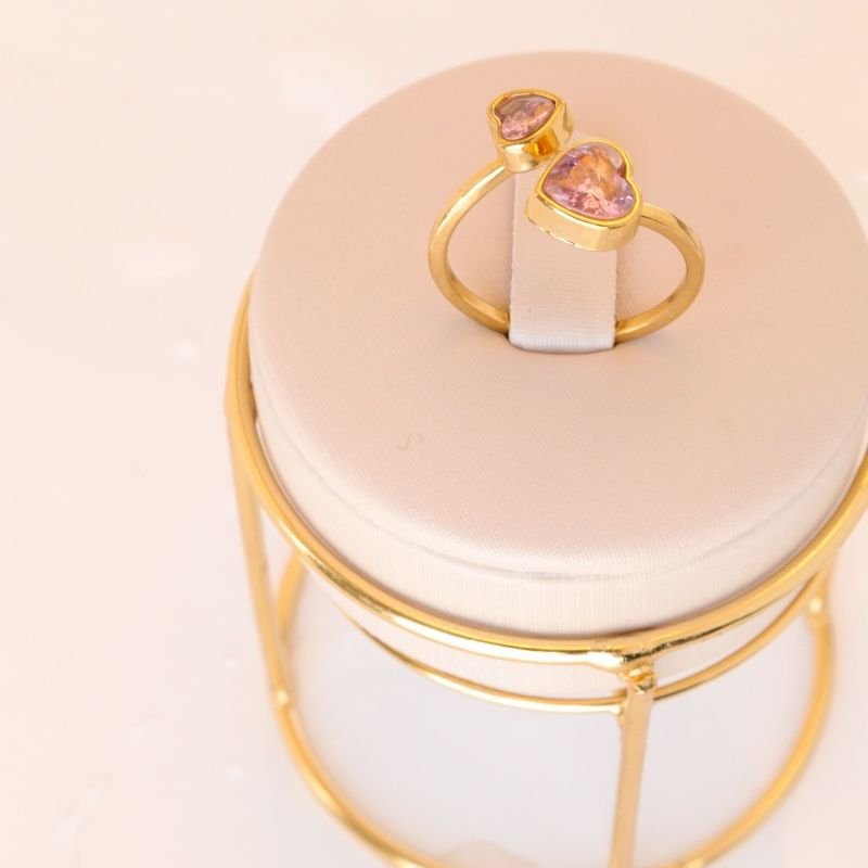 Anel Coração Rosa em Aço Inox (Tamanho 17)