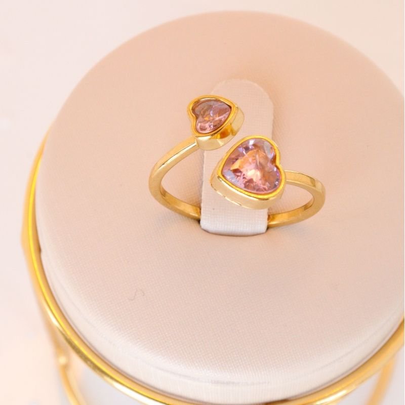 Anel Coração Rosa em Aço Inox (Tamanho 17)