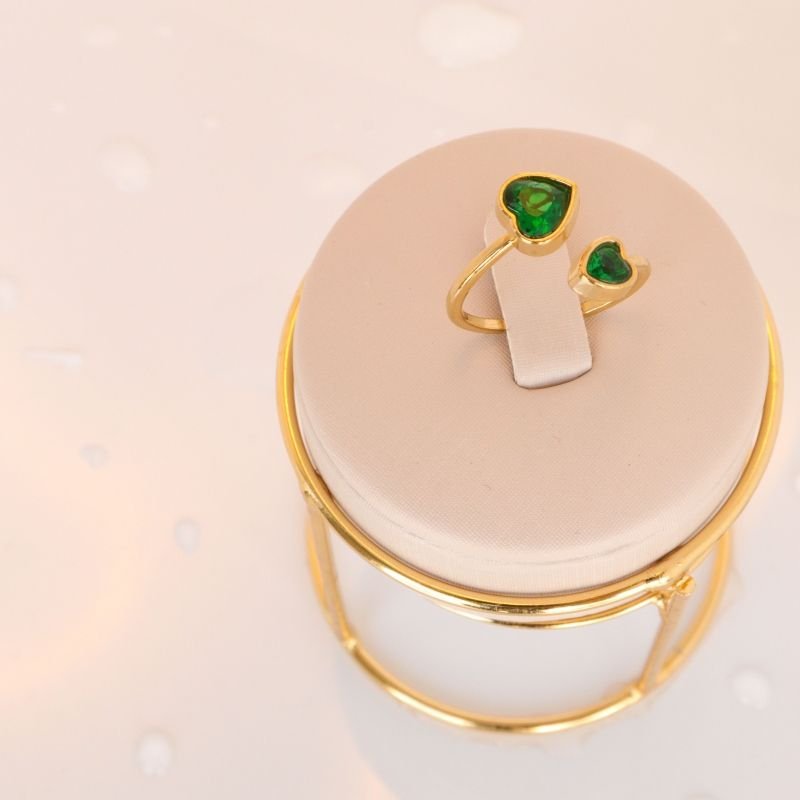 Anel Coração Verde em Aço Inox (Tamanho 17)