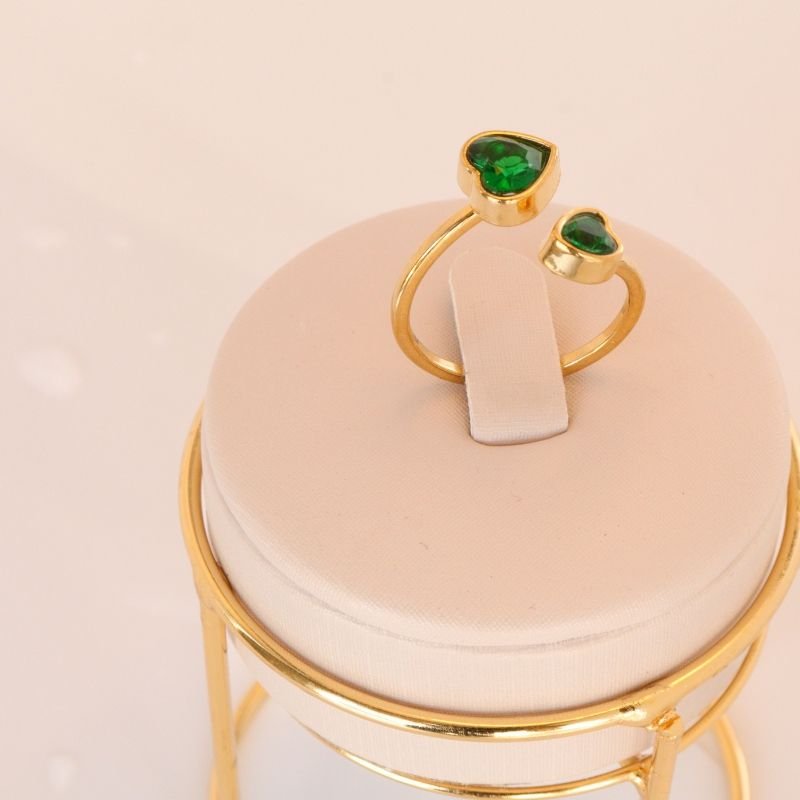 Anel Coração Verde em Aço Inox (Tamanho 17)