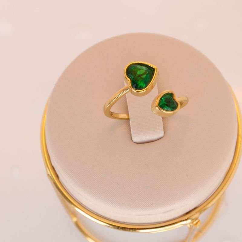 Anel Coração Verde em Aço Inox (Tamanho 17)