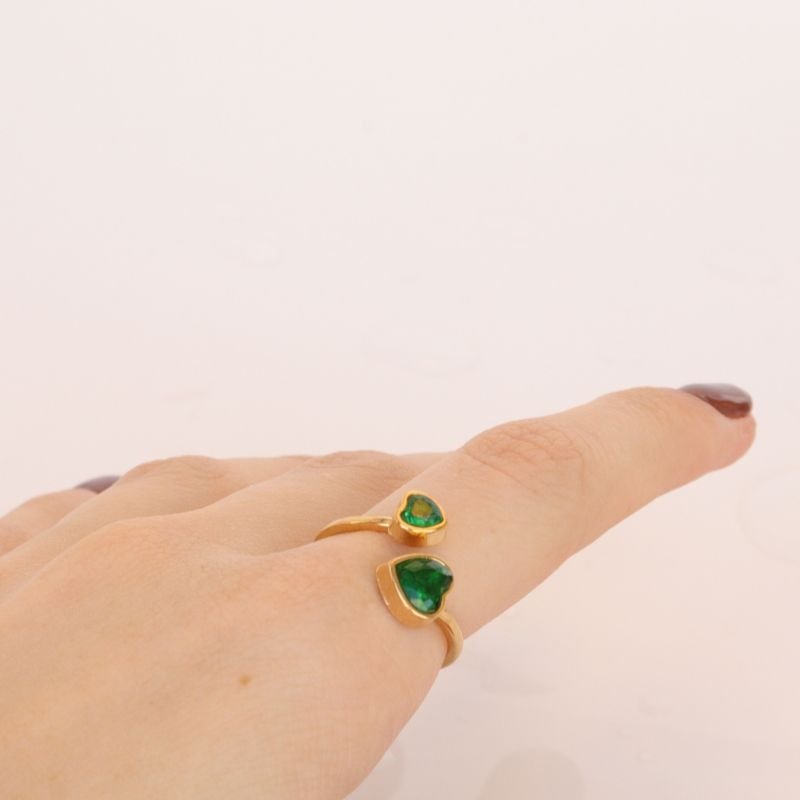 Anel Coração Verde em Aço Inox (Tamanho 17)