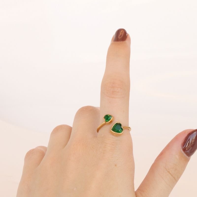 Anel Coração Verde em Aço Inox (Tamanho 17)