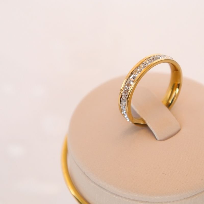 Anel Cravejado em Aço Inox (Tamanho 17)