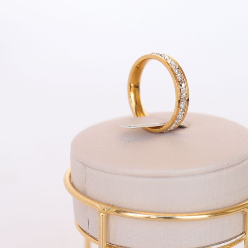 Anel Cravejado em Aço Inox (Tamanho 17)