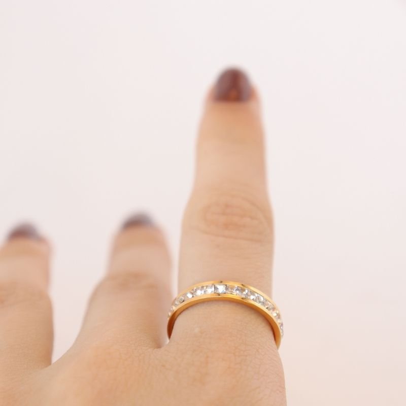 Anel Cravejado em Aço Inox (Tamanho 17)