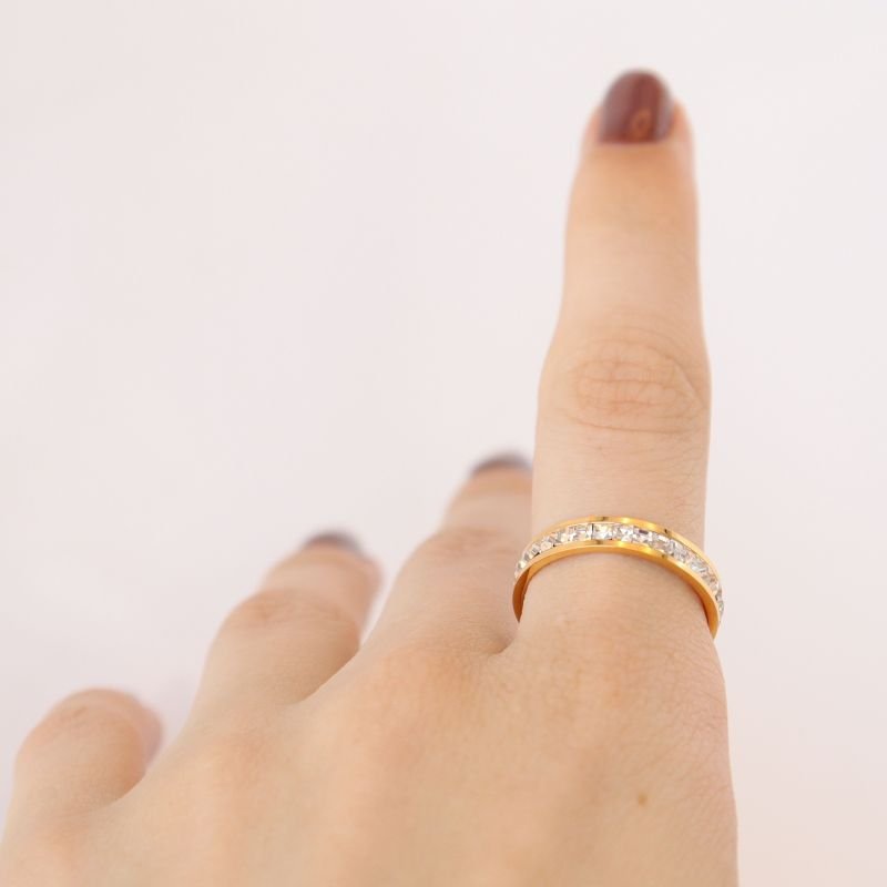 Anel Cravejado em Aço Inox (Tamanho 17)