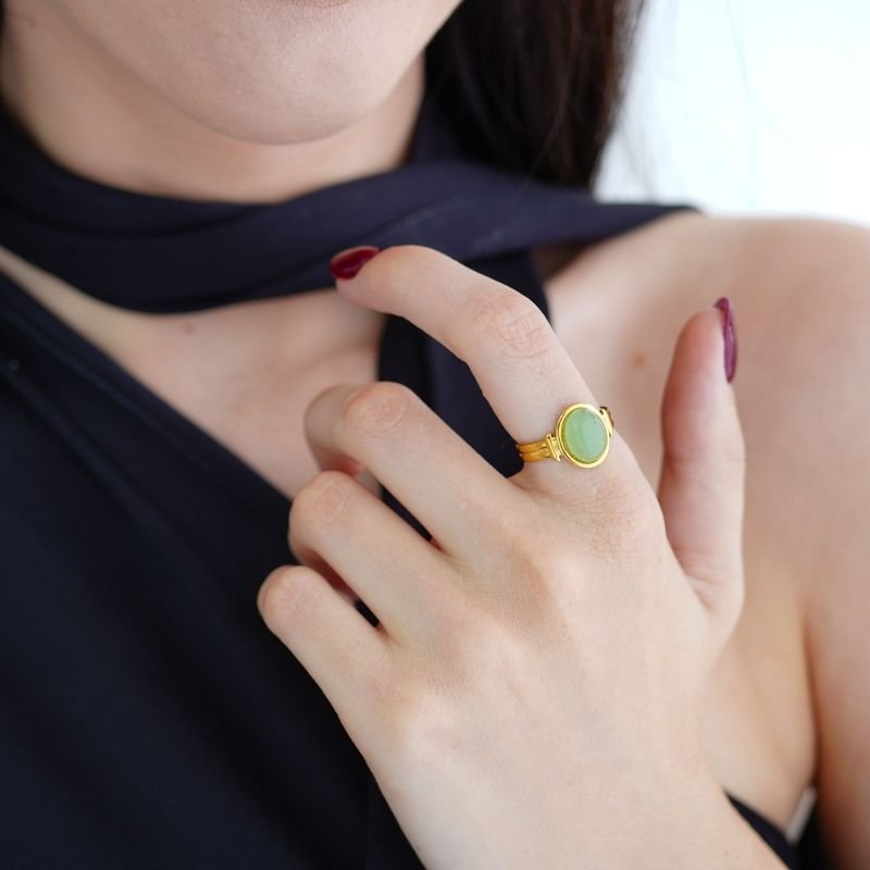 Anel Delicate Light Green Levemente Regulável em Aço Inox