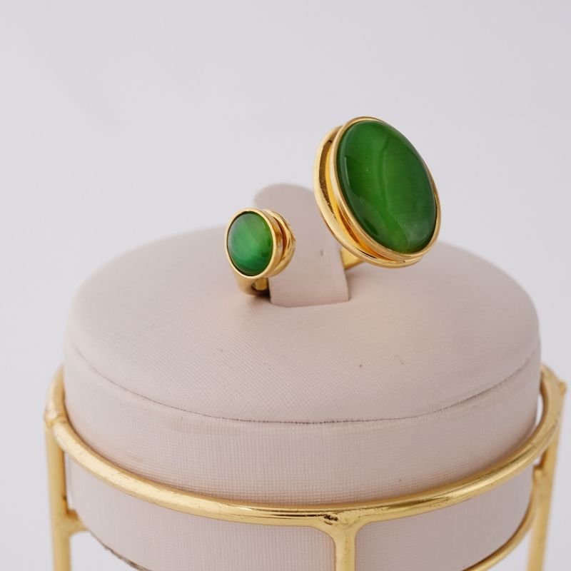 Anel Double Green Oval em Aço Inox (Tamanho 18)