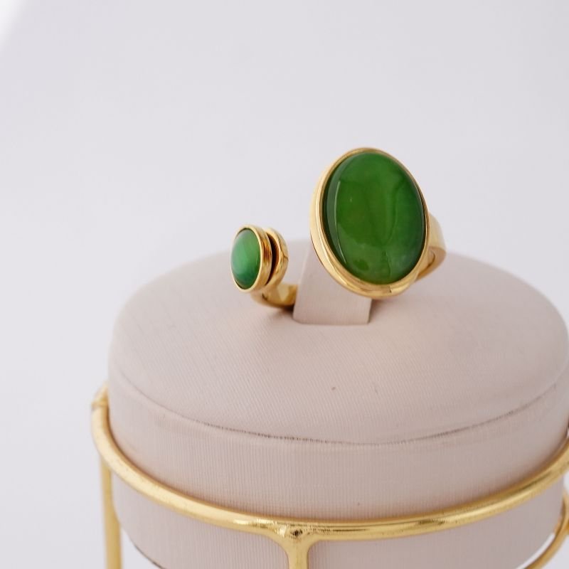 Anel Double Green Oval em Aço Inox (Tamanho 18)