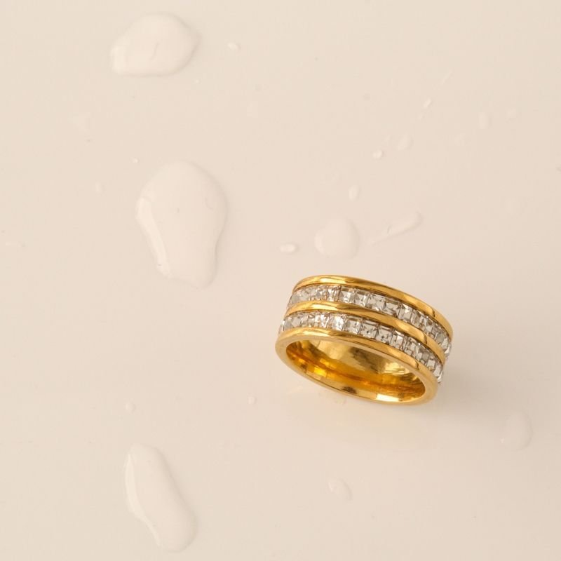 Anel Duas Linhas Cravejado em Aço Inox (Tamanho 18)