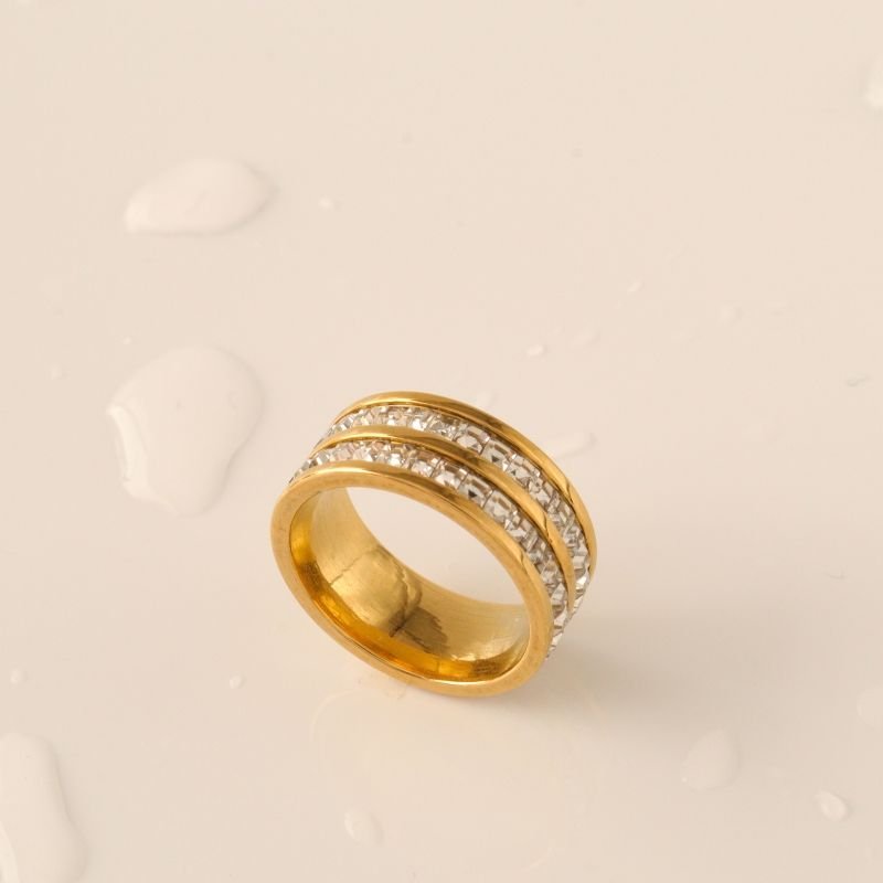 Anel Duas Linhas Cravejado em Aço Inox (Tamanho 20)