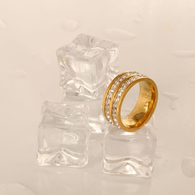 Anel Duas Linhas Cravejado em Aço Inox (Tamanho 21)