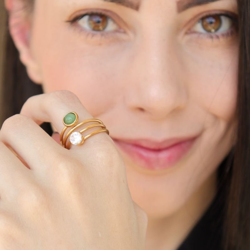 Anel Duas Pedras (Tamanho 17) em Aço Inox