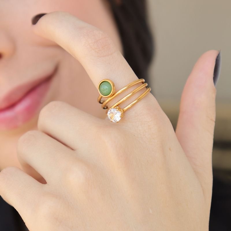 Anel Duas Pedras (Tamanho 17) em Aço Inox