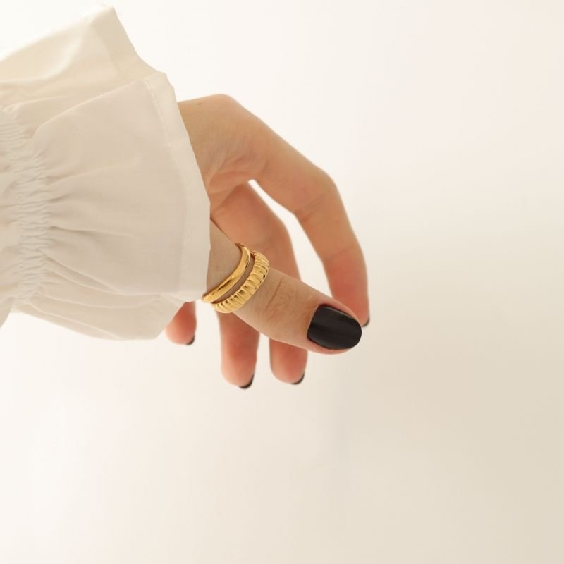 Anel Duplo Delicado em Aço Inox (Tamanho 17)