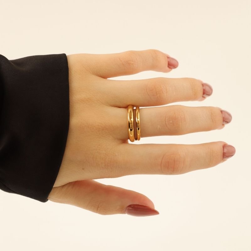 Anel Duplo Delicado em Aço Inox (Tamanho 17)