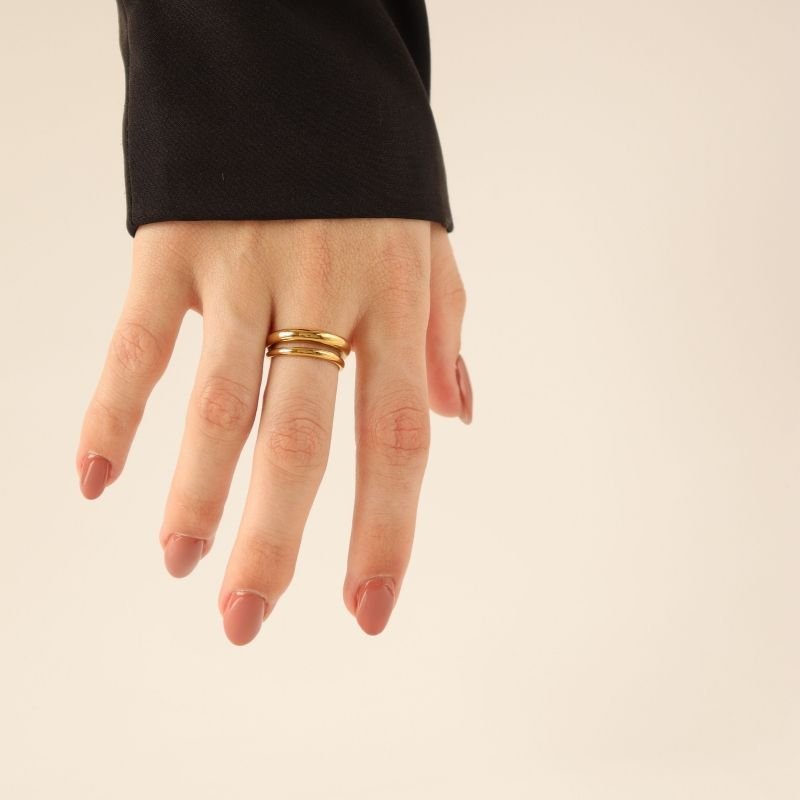 Anel Duplo Delicado em Aço Inox (Tamanho 17)