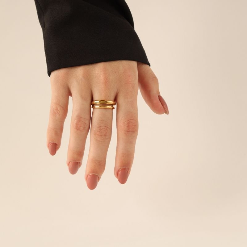 Anel Duplo Delicado em Aço Inox (Tamanho 19)