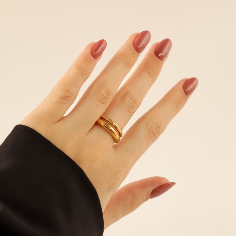 Anel Duplo Delicado em Aço Inox (Tamanho 19)