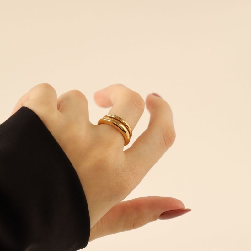 Anel Duplo Delicado em Aço Inox (Tamanho 19)