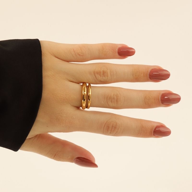 Anel Duplo Delicado em Aço Inox (Tamanho 19)