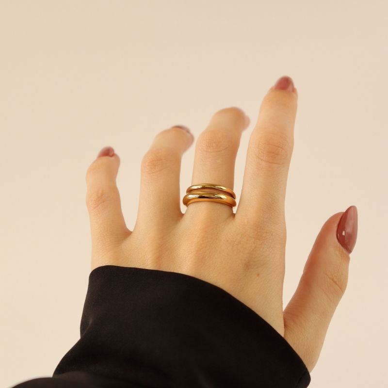 Anel Duplo Delicado em Aço Inox (Tamanho 19)