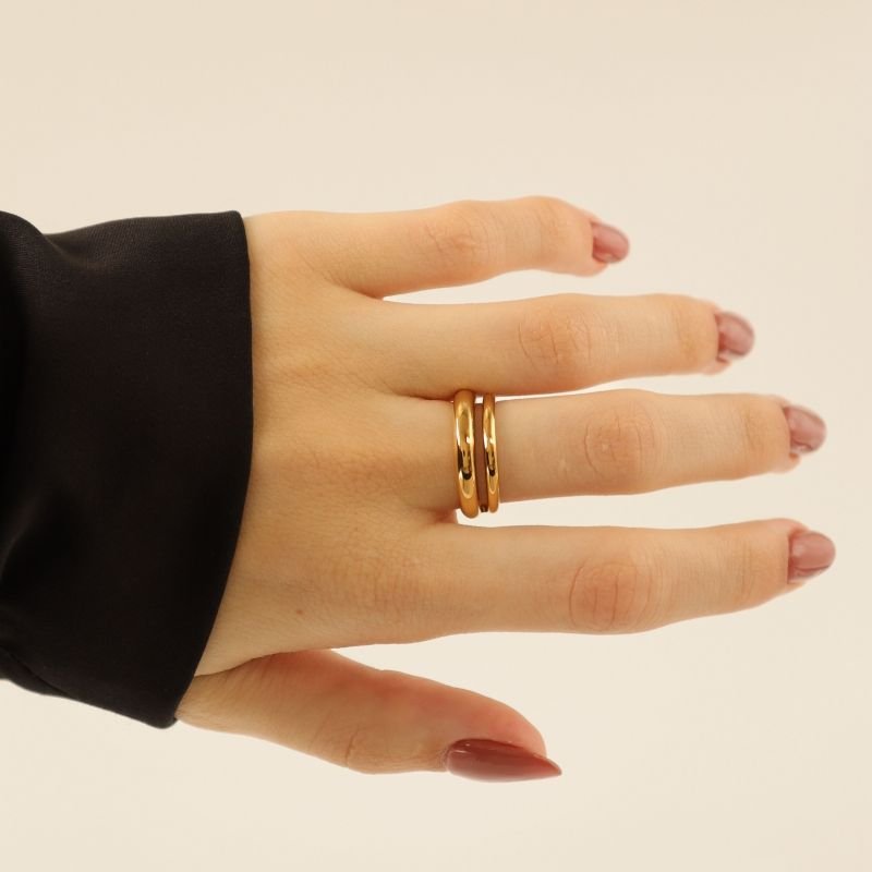 Anel Duplo Delicado em Aço Inox (Tamanho 19)