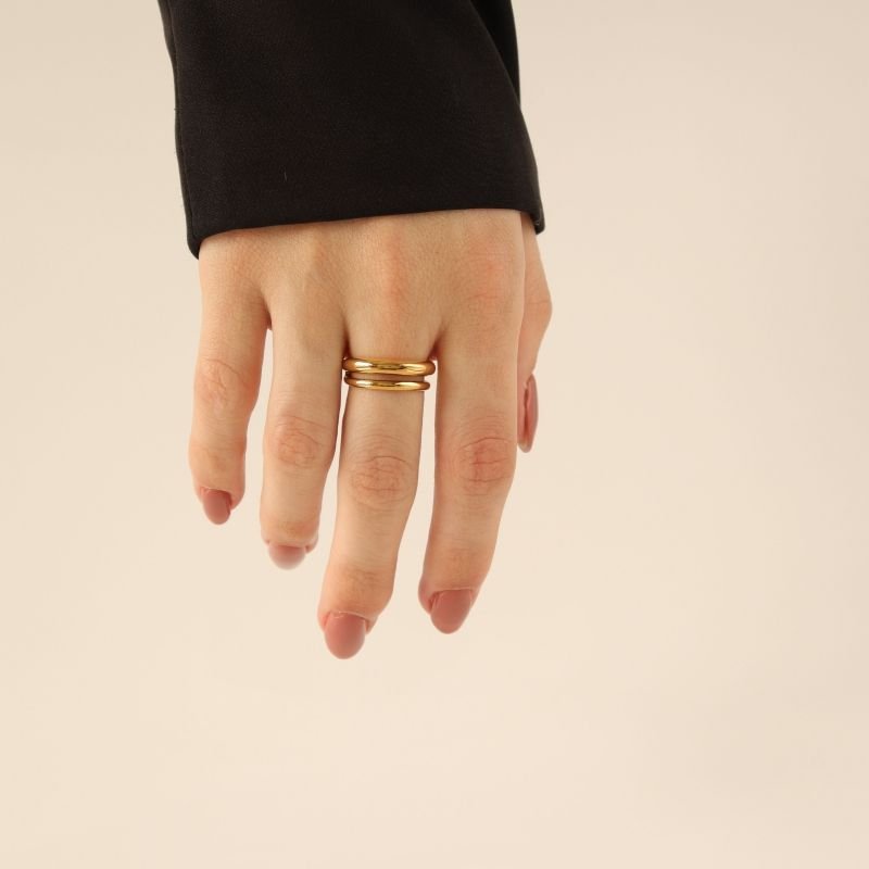 Anel Duplo Delicado em Aço Inox (Tamanho 19)
