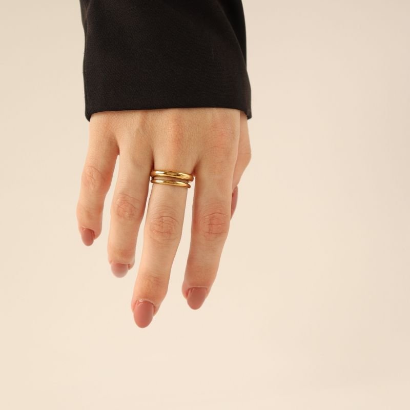 Anel Duplo Delicado em Aço Inox (Tamanho 19)