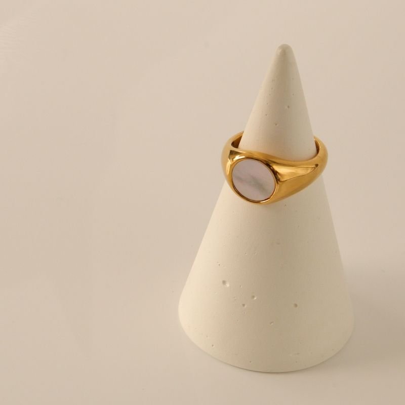 Anel Pedrinha Branca em Aço Inox (Tamanho 19)