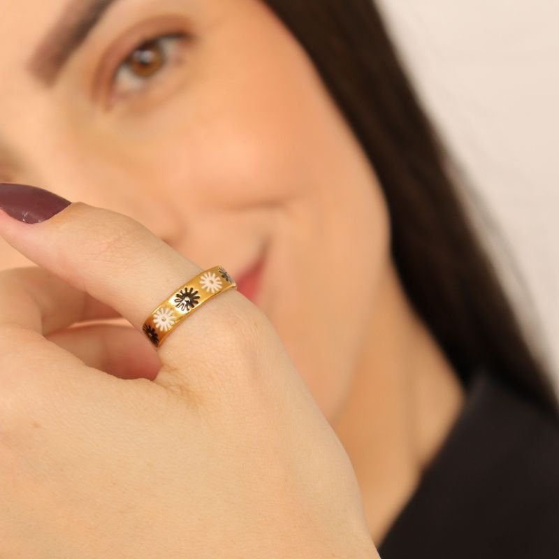 Anel Flor em Aço Inox (Tamanho 18) (Linha Premium)