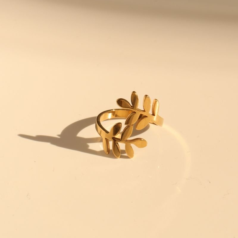 Anel Folha Moderno em Aço Inox (Tamanho 18)