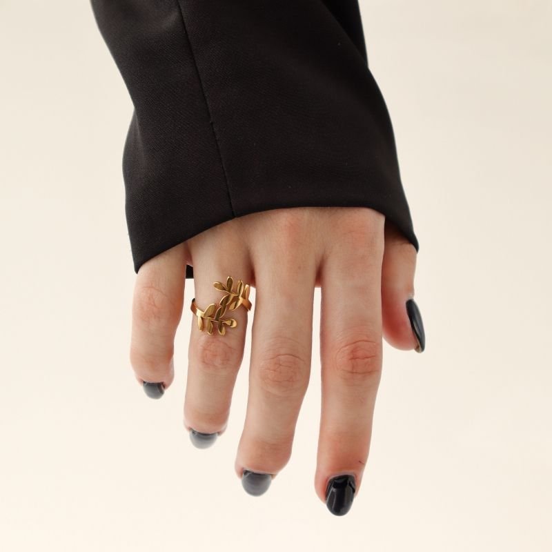 Anel Folha Moderno em Aço Inox (Tamanho 18)