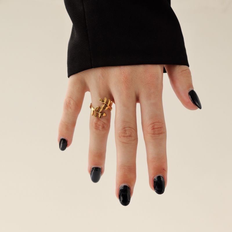 Anel Folha Moderno em Aço Inox (Tamanho 18)