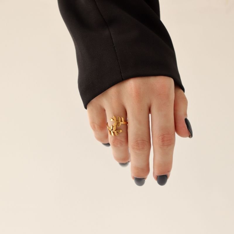 Anel Folha Moderno em Aço Inox (Tamanho 18)