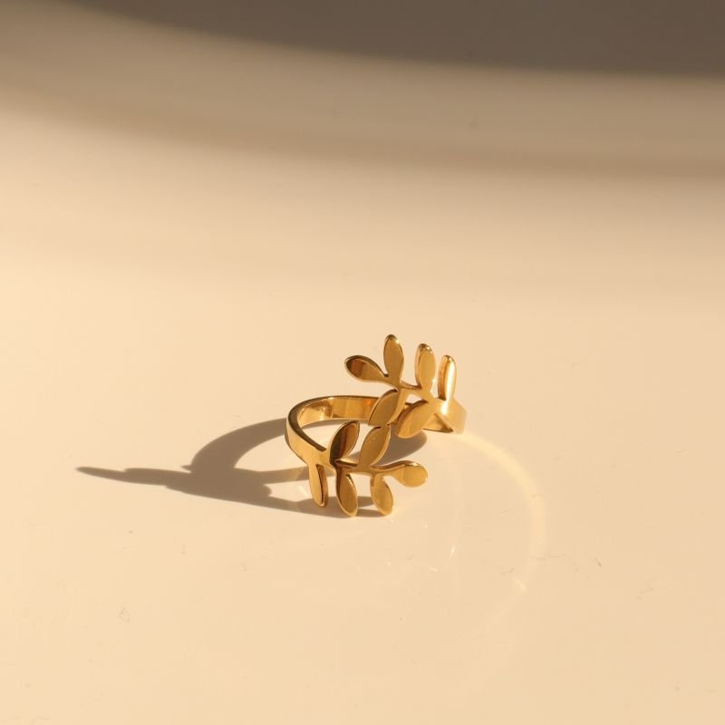 Anel Folha Moderno em Aço Inox (Tamanho 18)